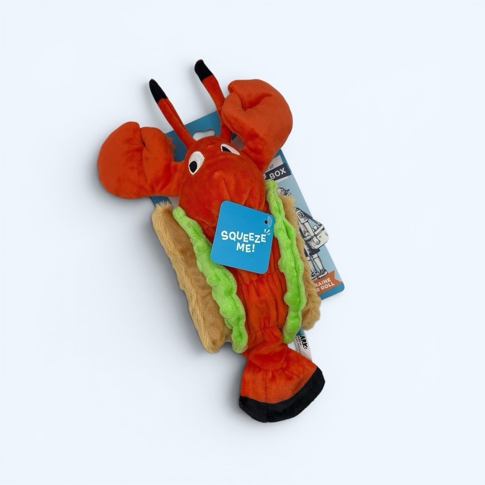 BARK BOX Lobster Roll Dog Toy SQUEAKY CRAZY CRINKLE PLUSH NEW!!